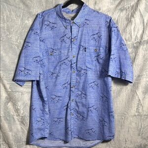 Men's shirt XXL GH Bass &‎ Co. button Blue fish Patterned Shirt lightweight